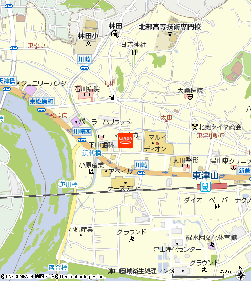 マルナカ津山川崎店付近の地図